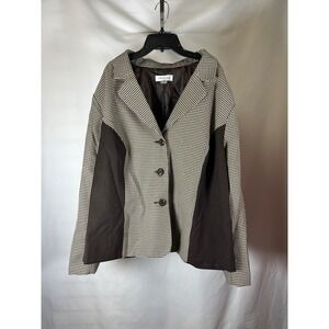 Danillo Woman Brown Houndstooth Colorblock Blazer Jacket Plus Size 22W 3-Button